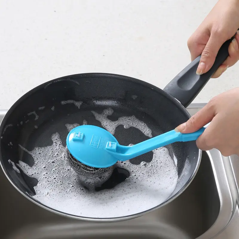 Meiliya Blue Steel Ball Pot Brush with Long Handle