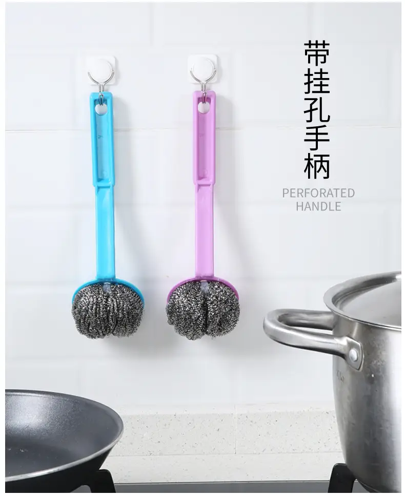 Meiliya Blue Steel Ball Pot Brush with Long Handle — feature 10