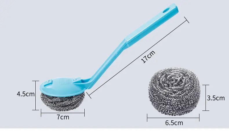 Meiliya Blue Steel Ball Pot Brush with Long Handle — feature 13