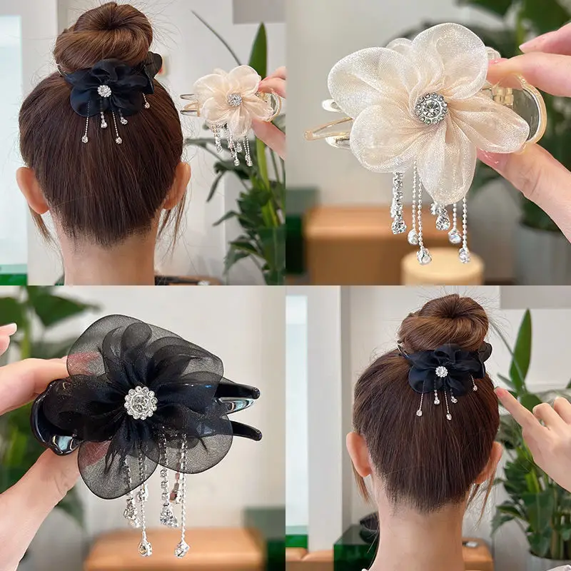Black Sunflower Tassel Hairpin for Women - Image 4