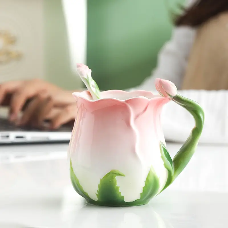 Enamel Rose Mug 320ML Green Yellow - Image 6
