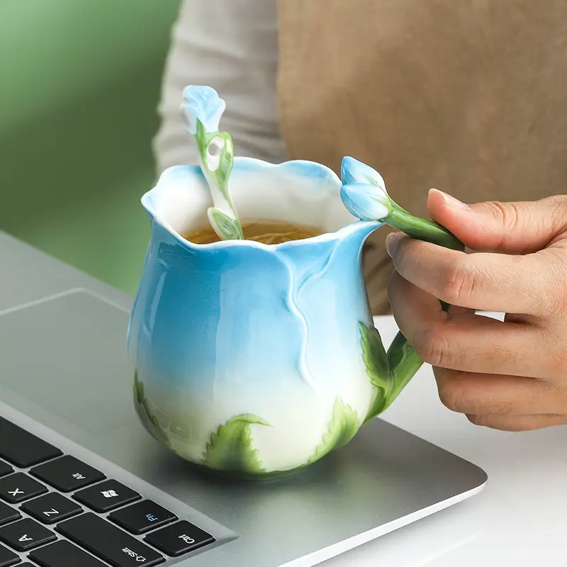 Enamel Rose Mug 320ML Green Yellow - Image 7