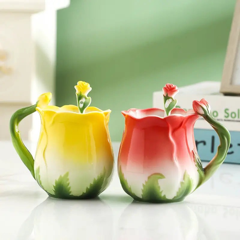 Enamel Rose Mug 320ML Green Yellow - Image 8