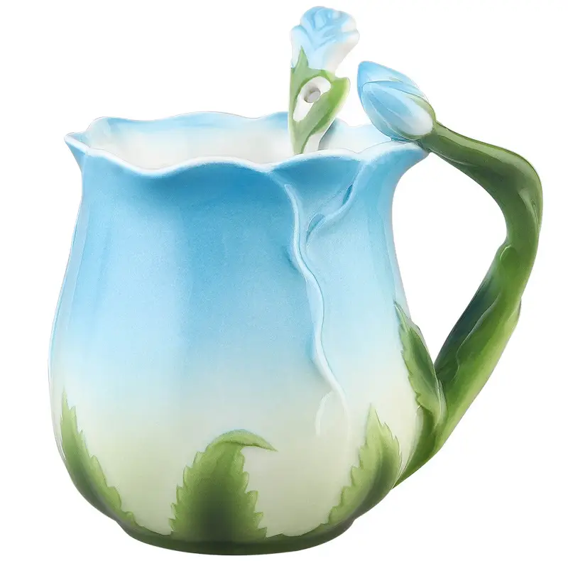 Enamel Rose Mug 320ML Green Yellow - Image 9