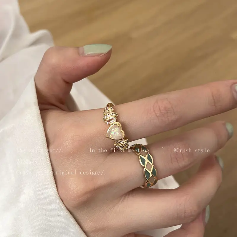 Butterfly Pearl Drop Glaze Open Ring Gold Tone - Image 7