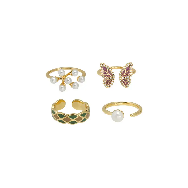 Butterfly Pearl Drop Glaze Open Ring Gold Tone - Image 8