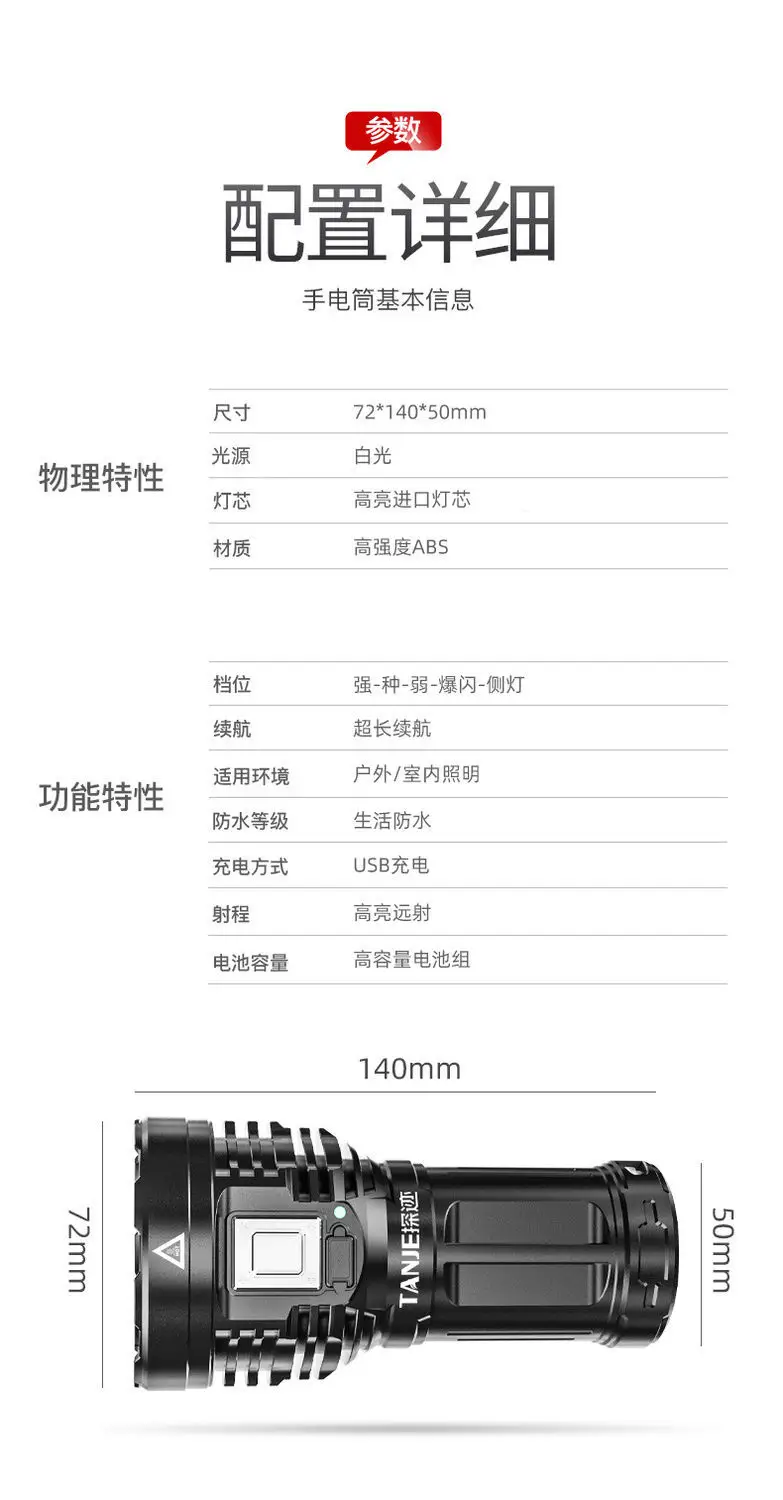Eight-Core Ultra-Bright Flashlight for Outdoor Use — feature 1