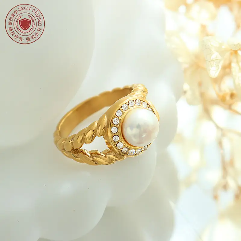 European & American Hip Hop Pearl Zircon Rings Gold Plated - Image 4