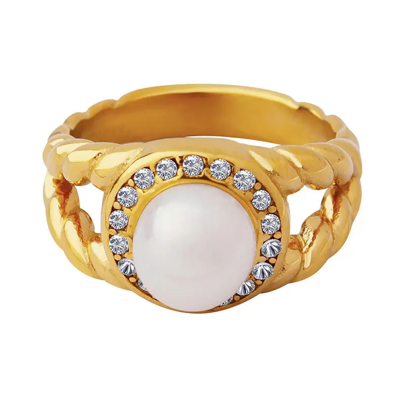 European & American Hip Hop Pearl Zircon Rings Gold Plated - Image 6