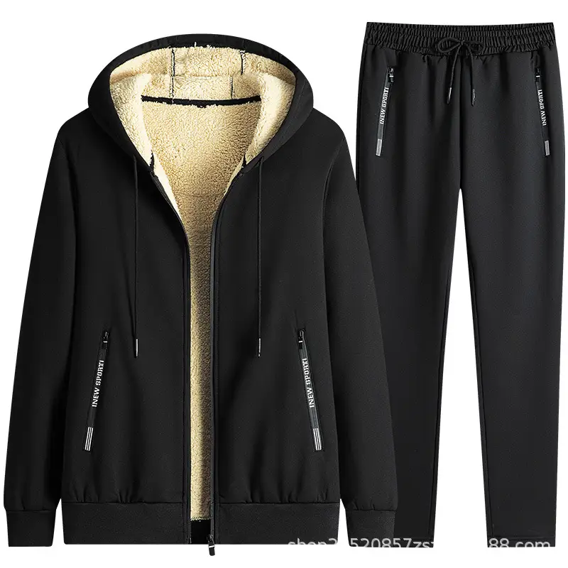 Men Grey Fleece Hoodie Pants Set Large Spring Autumn Wear — feature 19