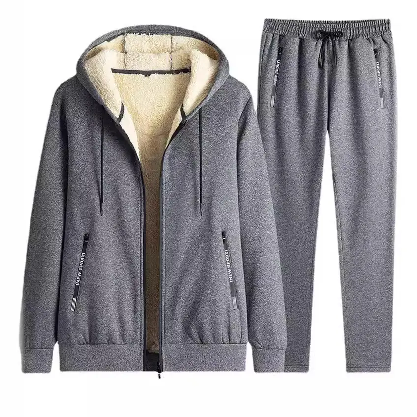 Men Grey Fleece Hoodie Pants Set Large Spring Autumn Wear - Image 7