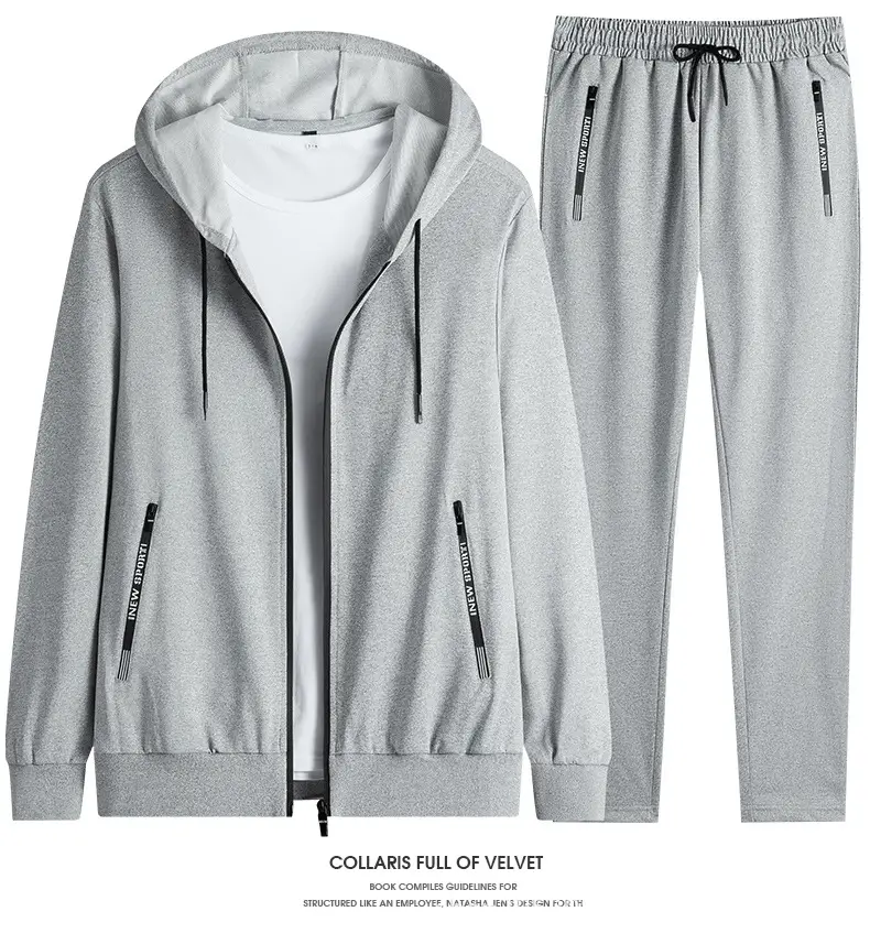 Men Grey Fleece Hoodie Pants Set Large Spring Autumn Wear — feature 10