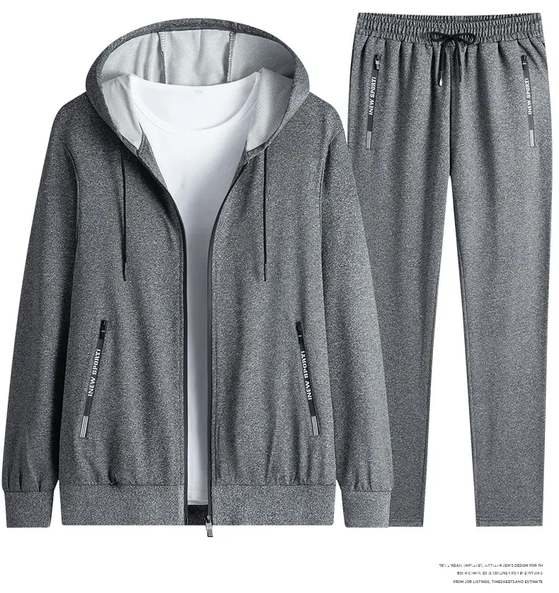 Men Grey Fleece Hoodie Pants Set Large Spring Autumn Wear — feature 11