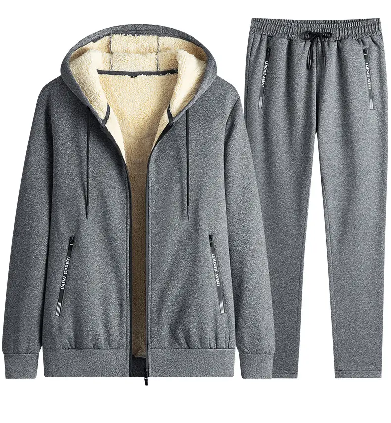 Men Grey Fleece Hoodie Pants Set Large Spring Autumn Wear — feature 20