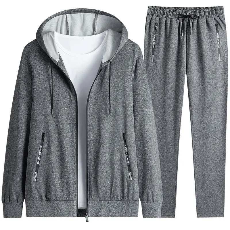 Men Grey Fleece Hoodie Pants Set Large Spring Autumn Wear - Image 2