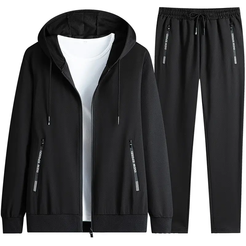 Men Grey Fleece Hoodie Pants Set Large Spring Autumn Wear - Image 3