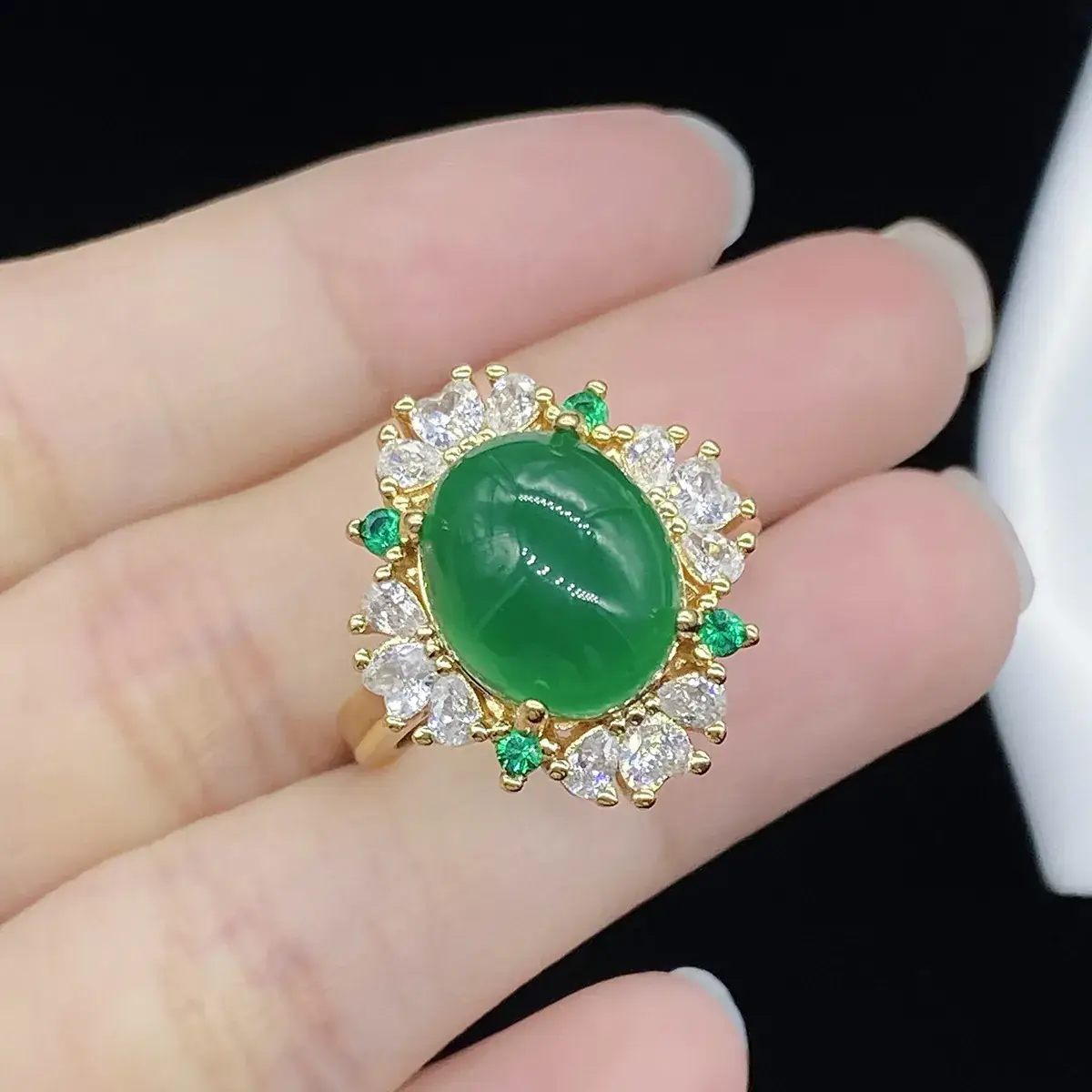 Green Zircon Open Ring with Diamond Set for Women - Image 3