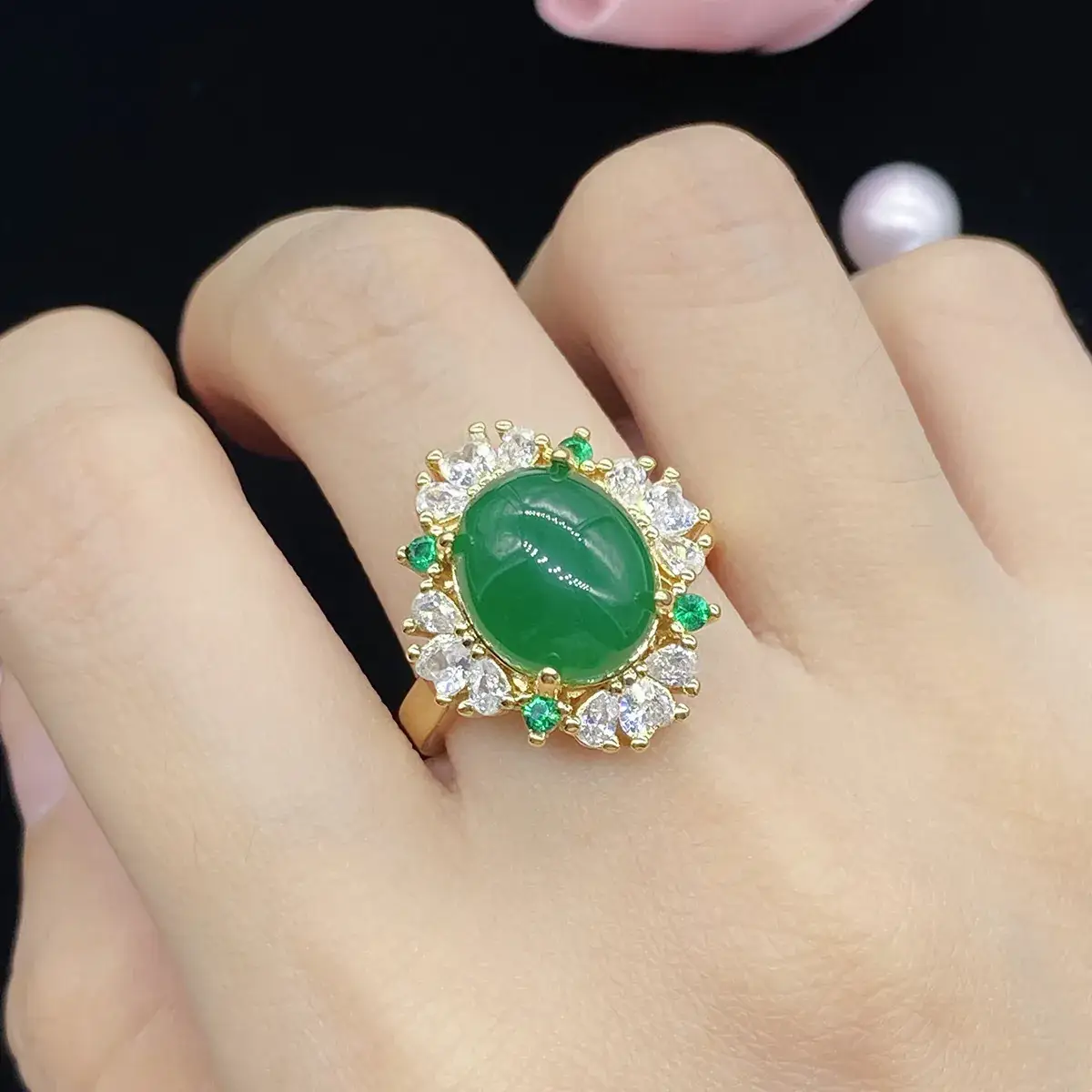 Green Zircon Open Ring with Diamond Set for Women - Image 4