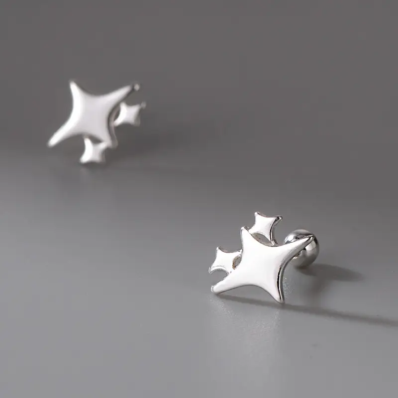 Silver Star Earrings for Women, No Remove, Sense of Design