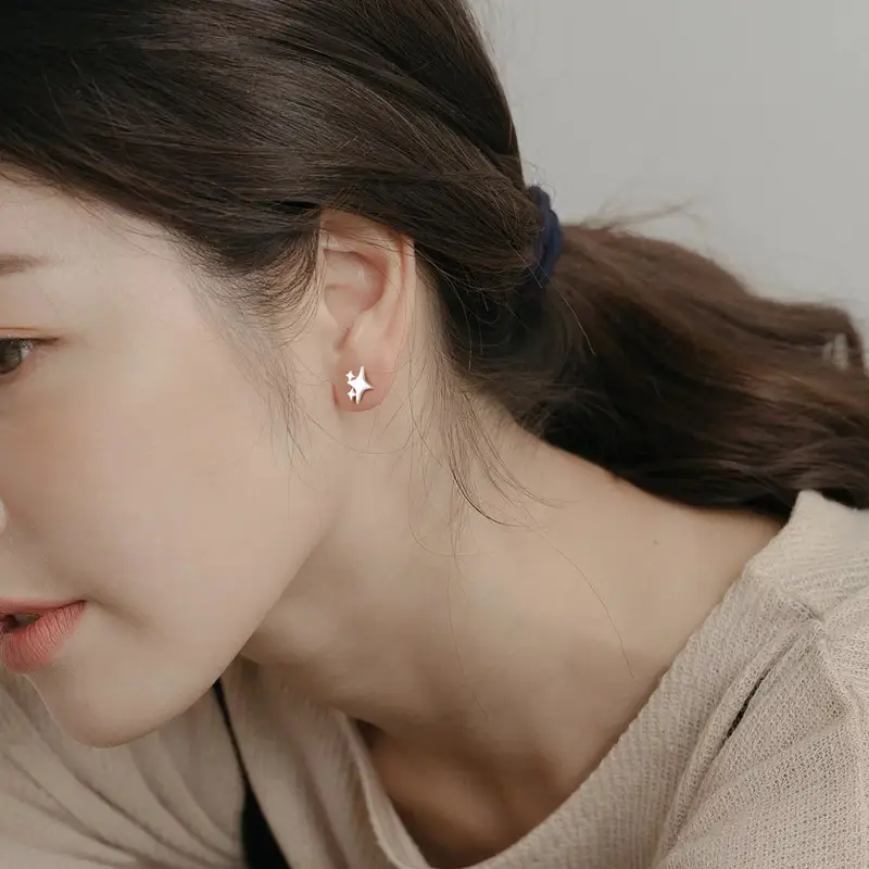 Silver Star Earrings for Women, No Remove, Sense of Design