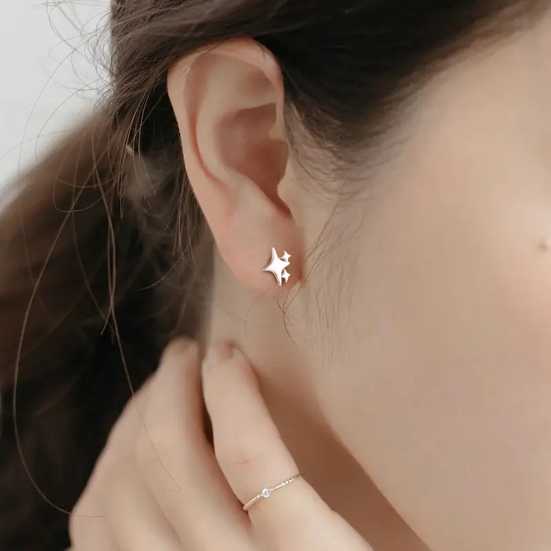 Silver Star Earrings for Women, No Remove, Sense of Design