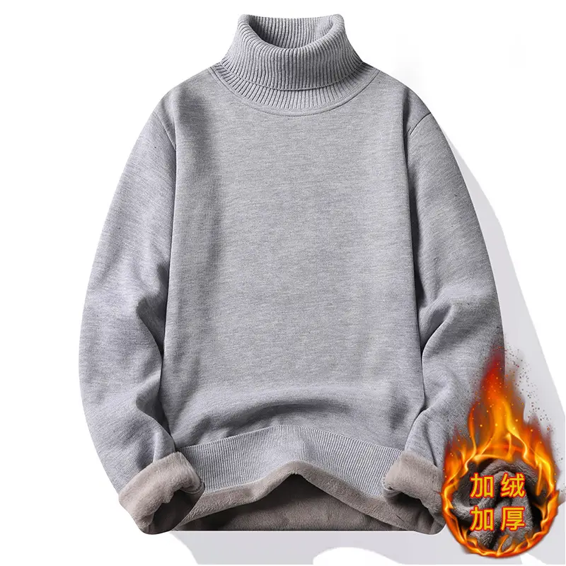 Men's Black Fleece Lined Sweater with High Neck - Image 11
