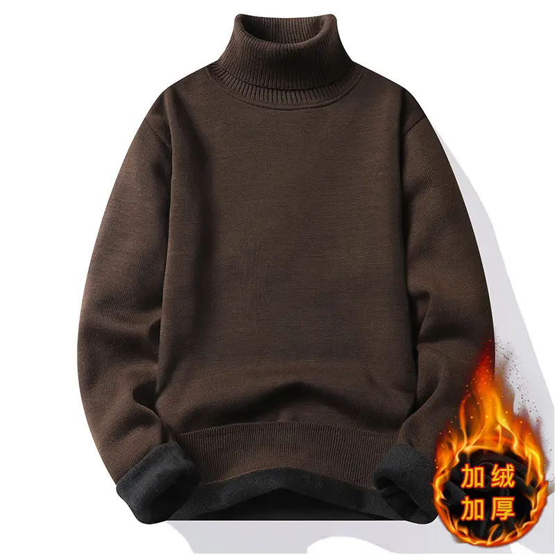 Men's Black Fleece Lined Sweater with High Neck - Image 14