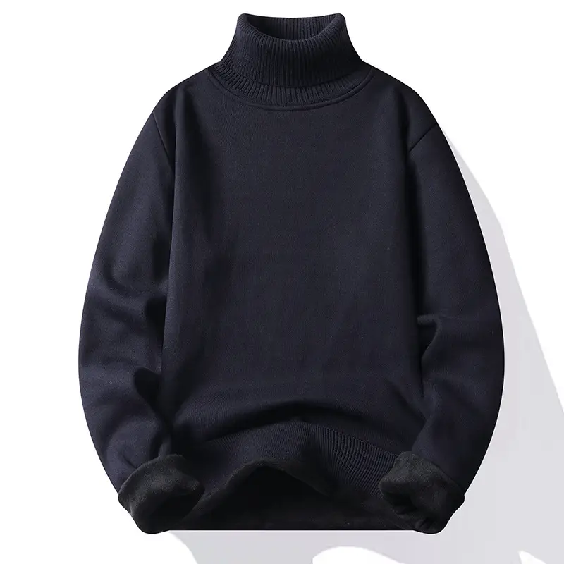 Men's Black Fleece Lined Sweater with High Neck - Image 2