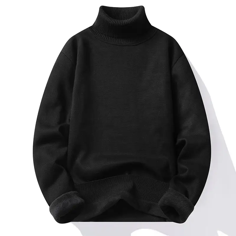 Men's Black Fleece Lined Sweater with High Neck - Image 4