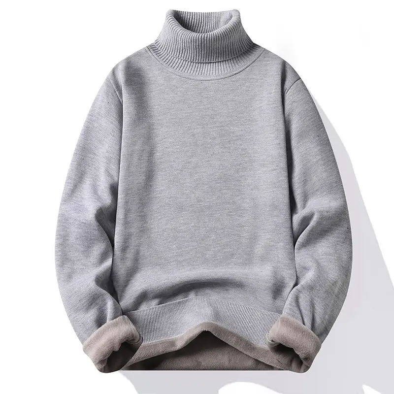 Men's Black Fleece Lined Sweater with High Neck - Image 5