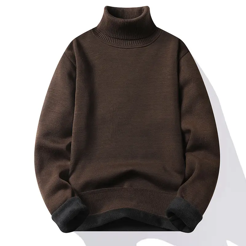 Men's Black Fleece Lined Sweater with High Neck - Image 8