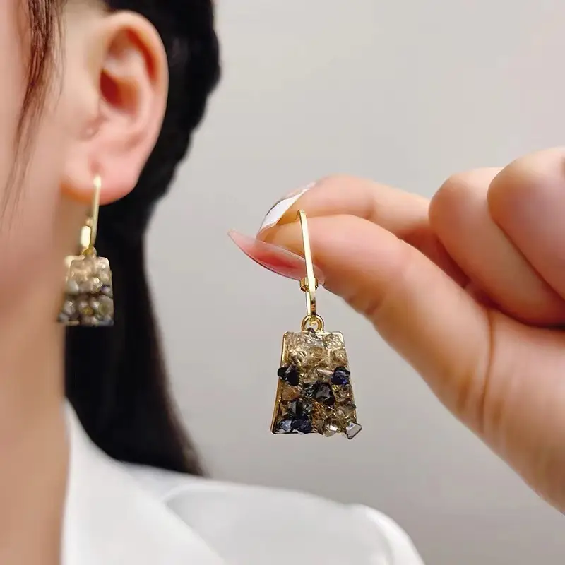 Korean Crystal Trapezoidal Earrings Silver