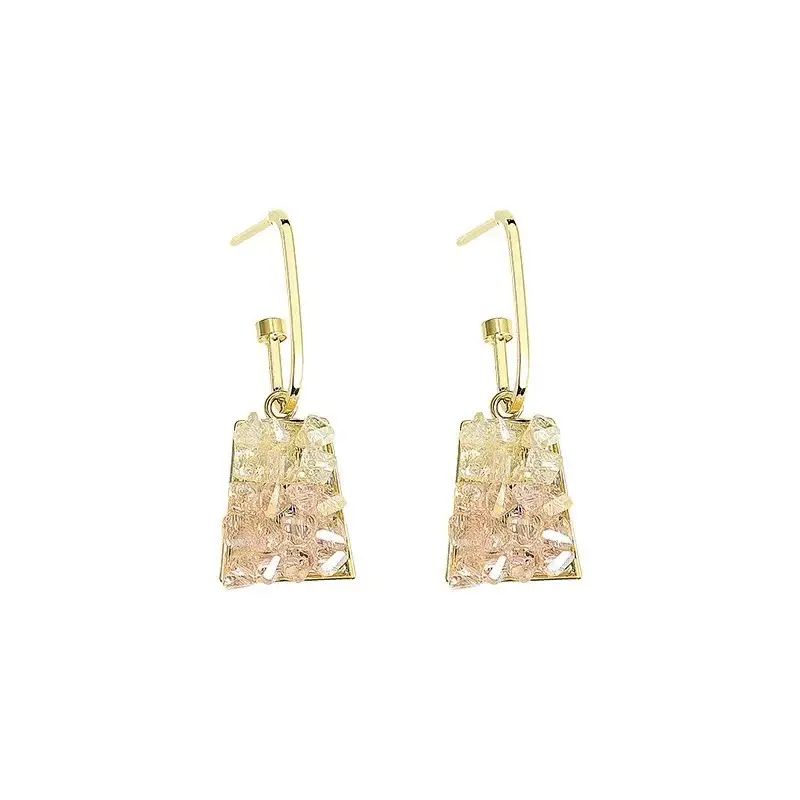 Korean Crystal Trapezoidal Earrings Silver