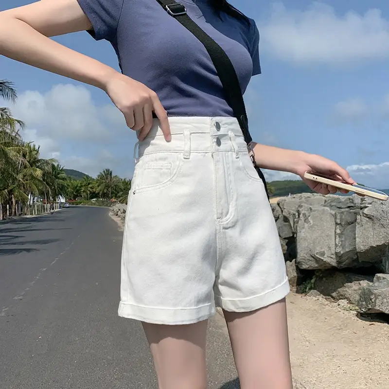 Ultra High Waist Denim Shorts Women White - Image 5