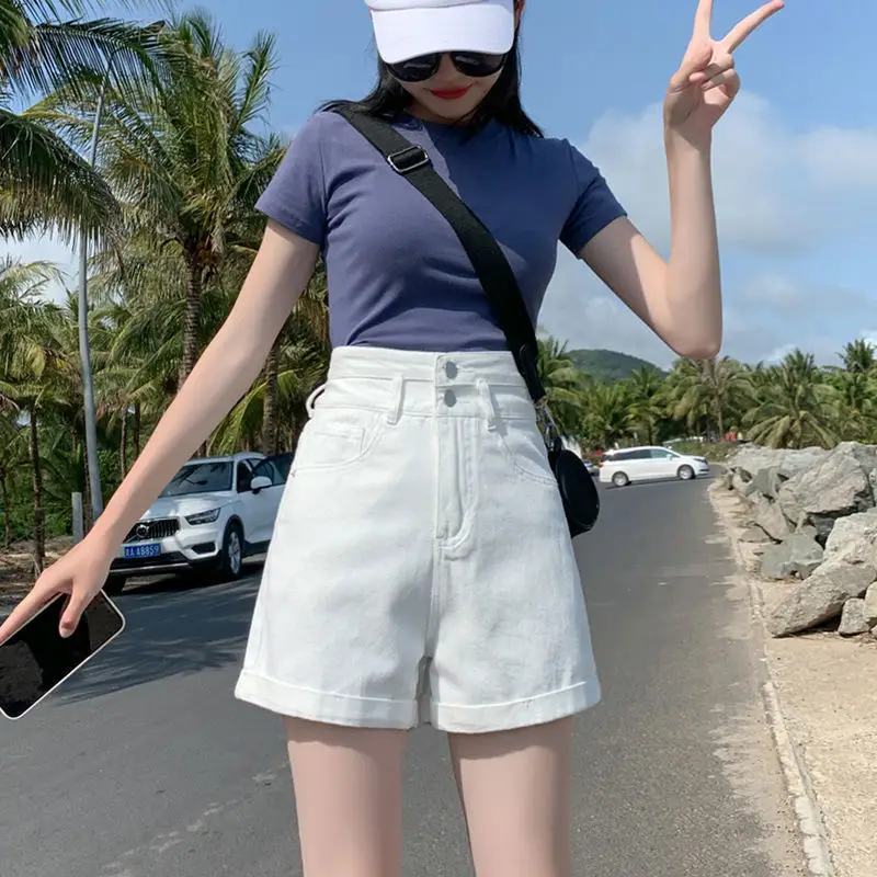 Ultra High Waist Denim Shorts Women White - Image 6