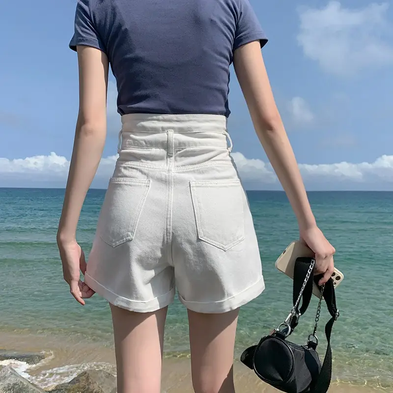Ultra High Waist Denim Shorts Women White - Image 7