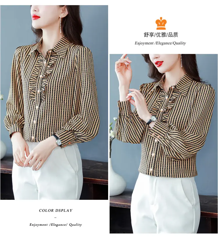 Women Silk Striped Long Sleeve Mom's Blouse Autumn 2025 — feature 12