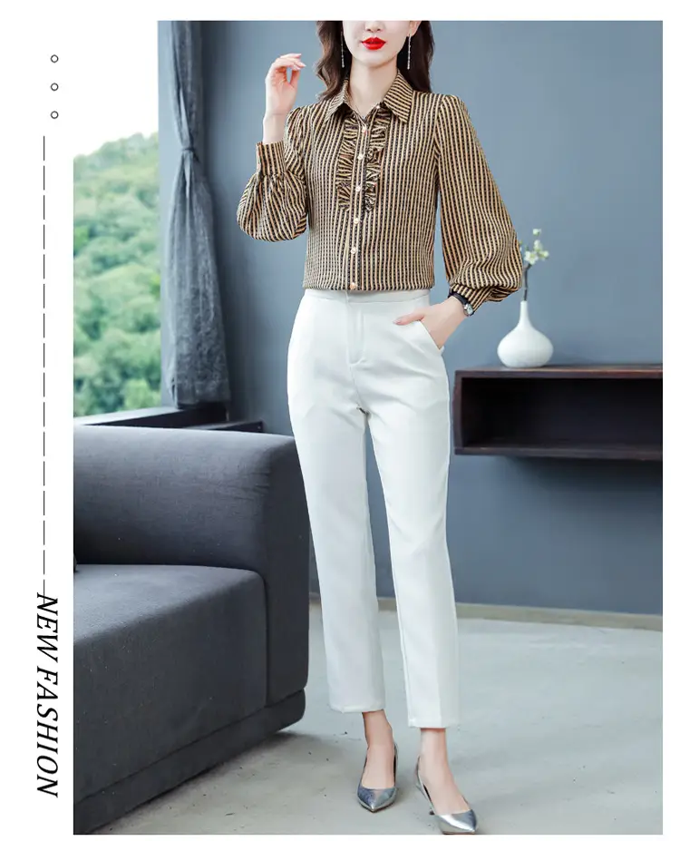 Women Silk Striped Long Sleeve Mom's Blouse Autumn 2025 — feature 15