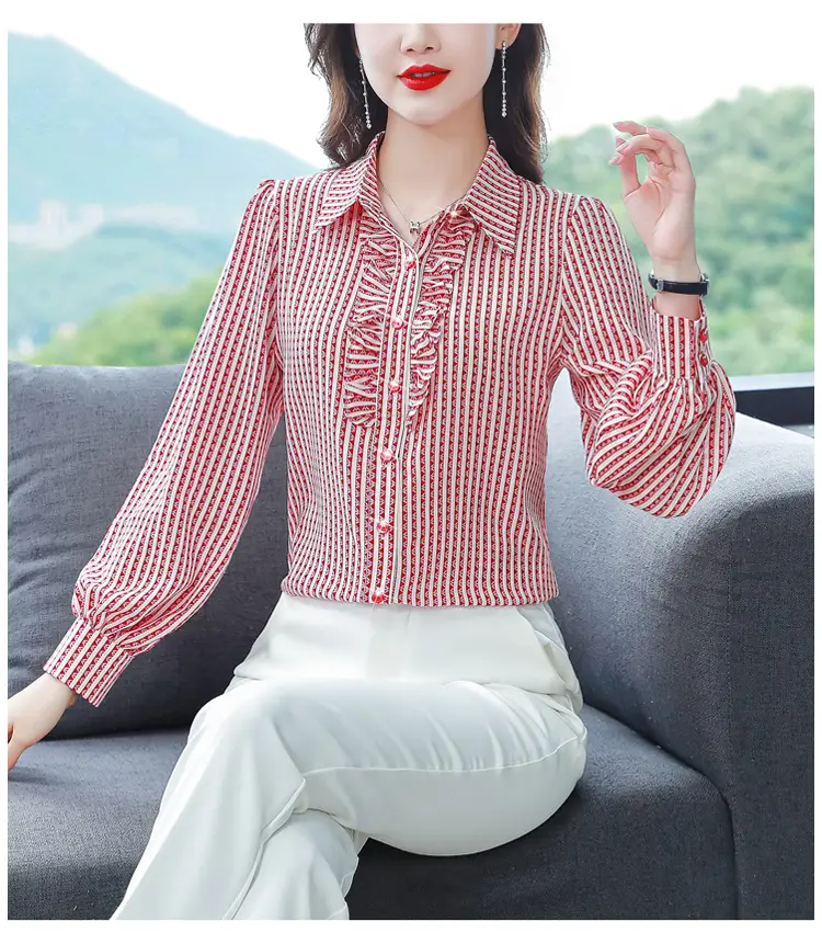 Women Silk Striped Long Sleeve Mom's Blouse Autumn 2025 — feature 18