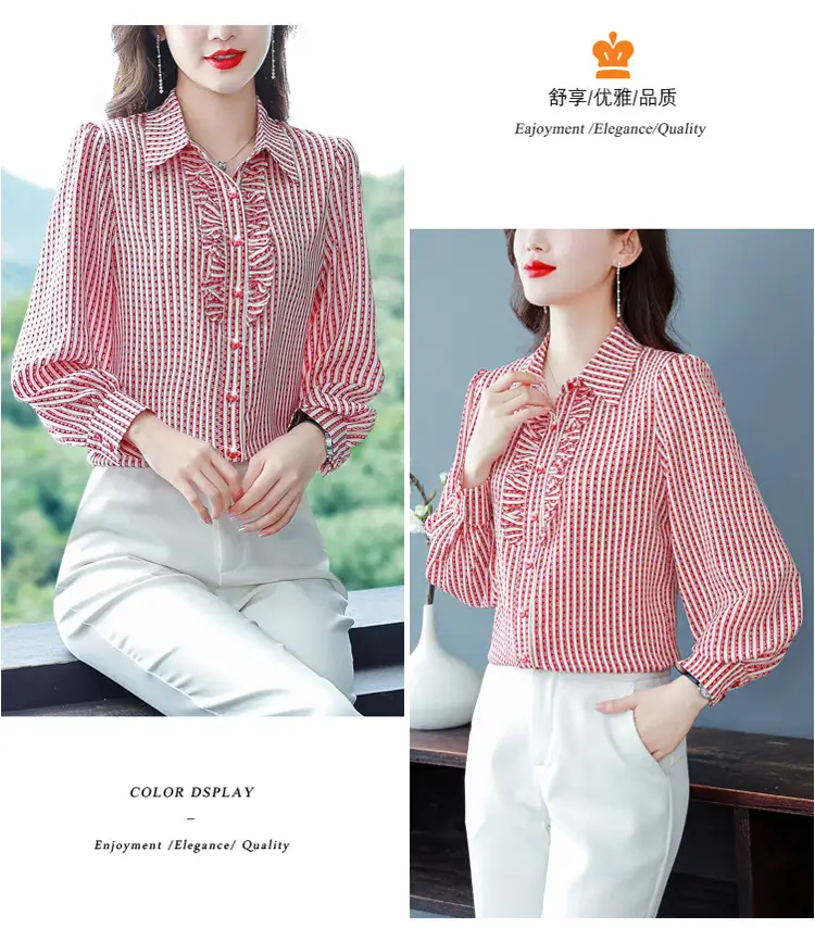 Women Silk Striped Long Sleeve Mom's Blouse Autumn 2025 — feature 19