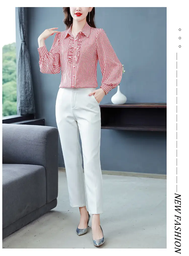 Women Silk Striped Long Sleeve Mom's Blouse Autumn 2025 — feature 20