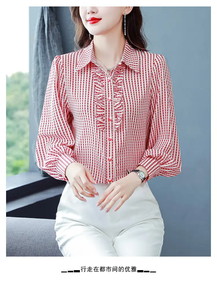 Women Silk Striped Long Sleeve Mom's Blouse Autumn 2025 — feature 21