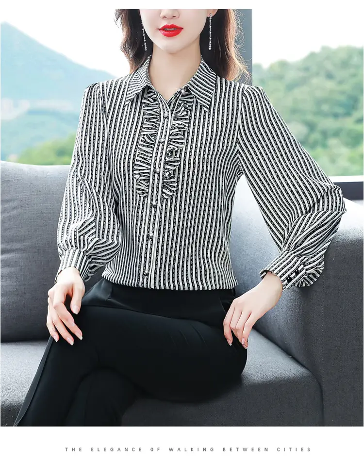 Women Silk Striped Long Sleeve Mom's Blouse Autumn 2025 — feature 24