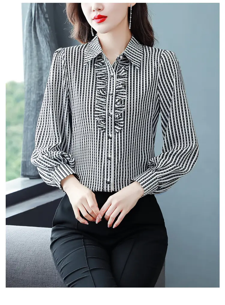 Women Silk Striped Long Sleeve Mom's Blouse Autumn 2025 — feature 25