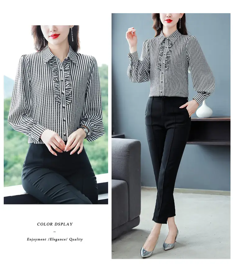 Women Silk Striped Long Sleeve Mom's Blouse Autumn 2025 — feature 27