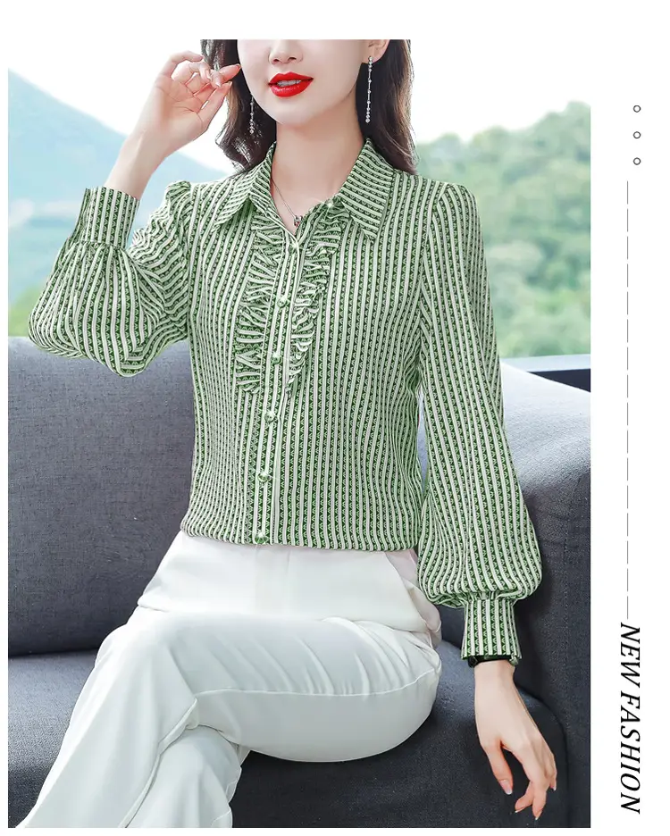 Women Silk Striped Long Sleeve Mom's Blouse Autumn 2025 — feature 28