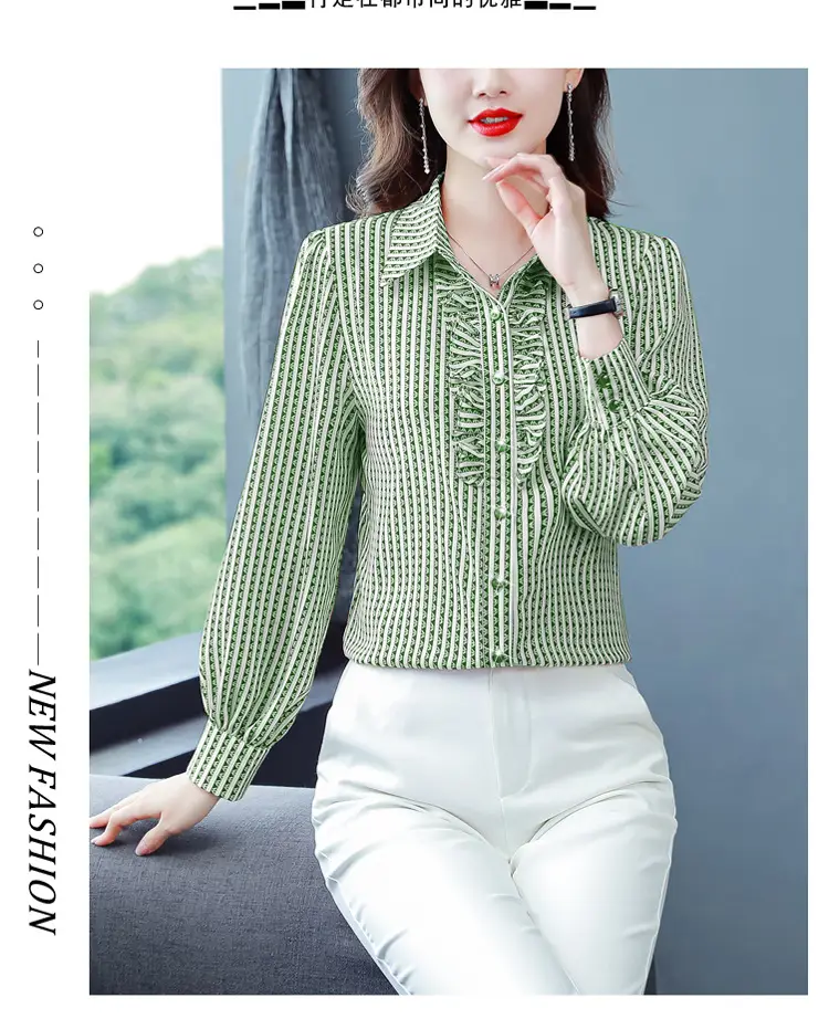 Women Silk Striped Long Sleeve Mom's Blouse Autumn 2025 — feature 30