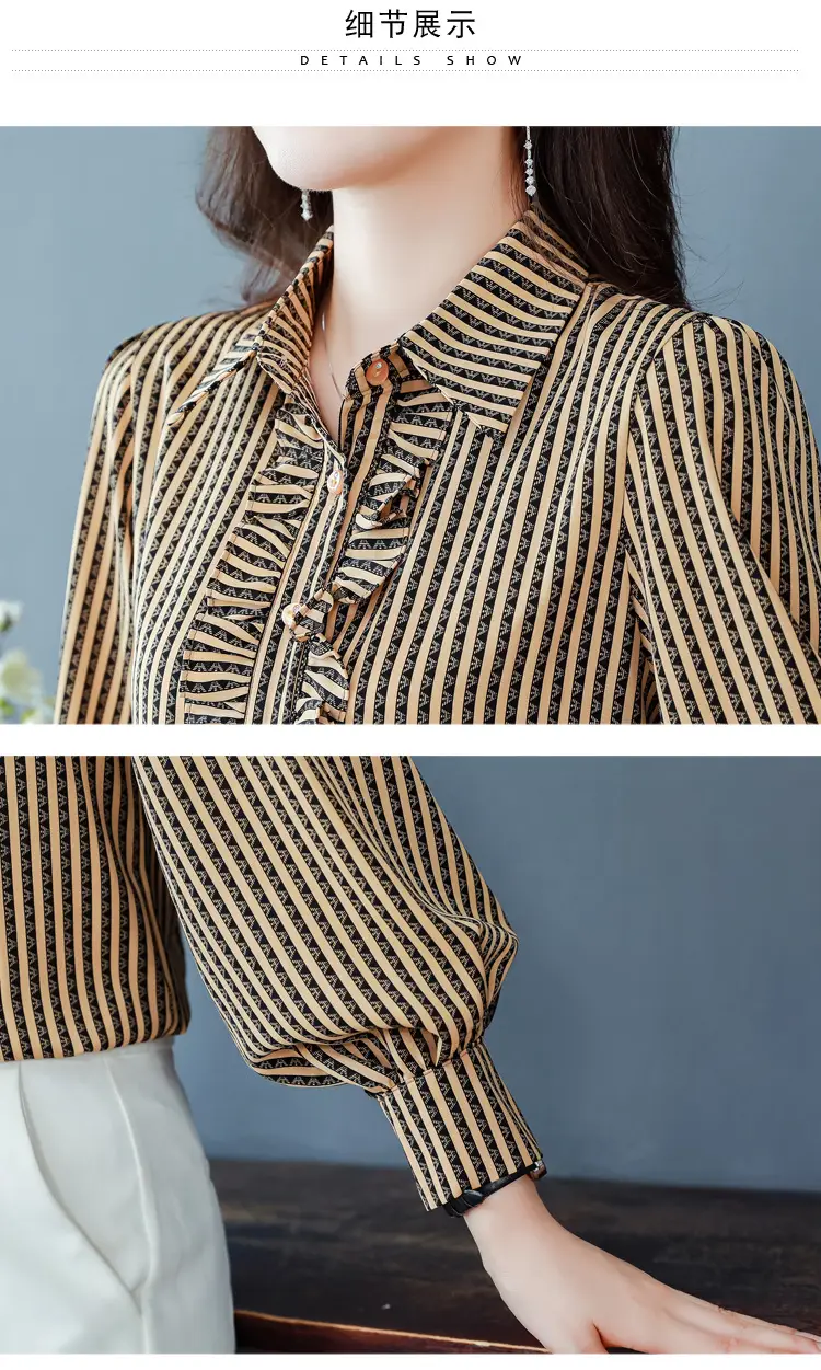 Women Silk Striped Long Sleeve Mom's Blouse Autumn 2025 — feature 35