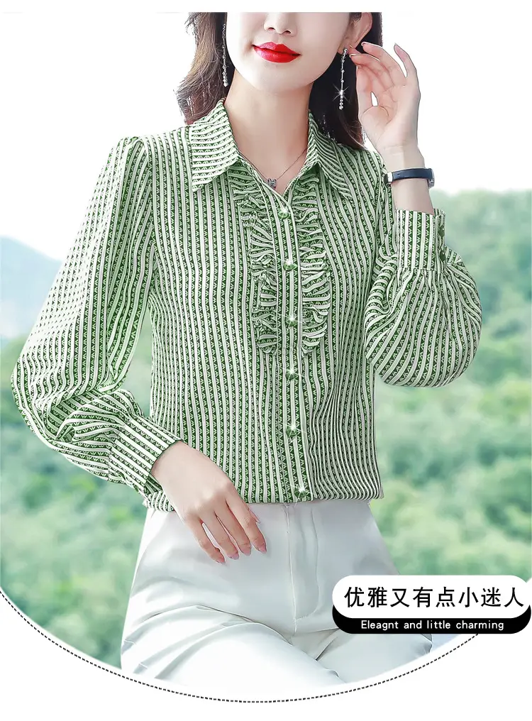 Women Silk Striped Long Sleeve Mom's Blouse Autumn 2025 — feature 7