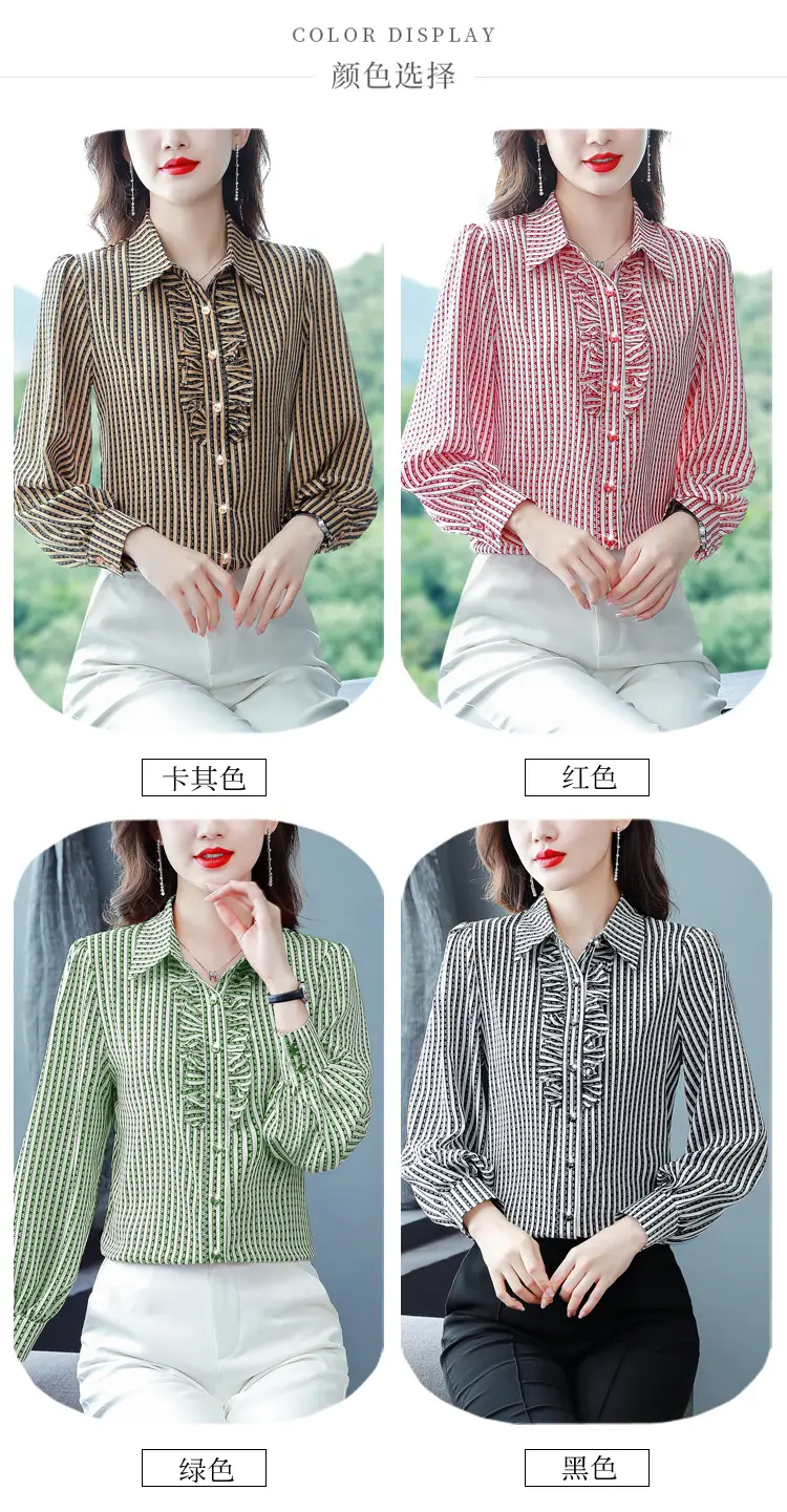 Women Silk Striped Long Sleeve Mom's Blouse Autumn 2025 — feature 8